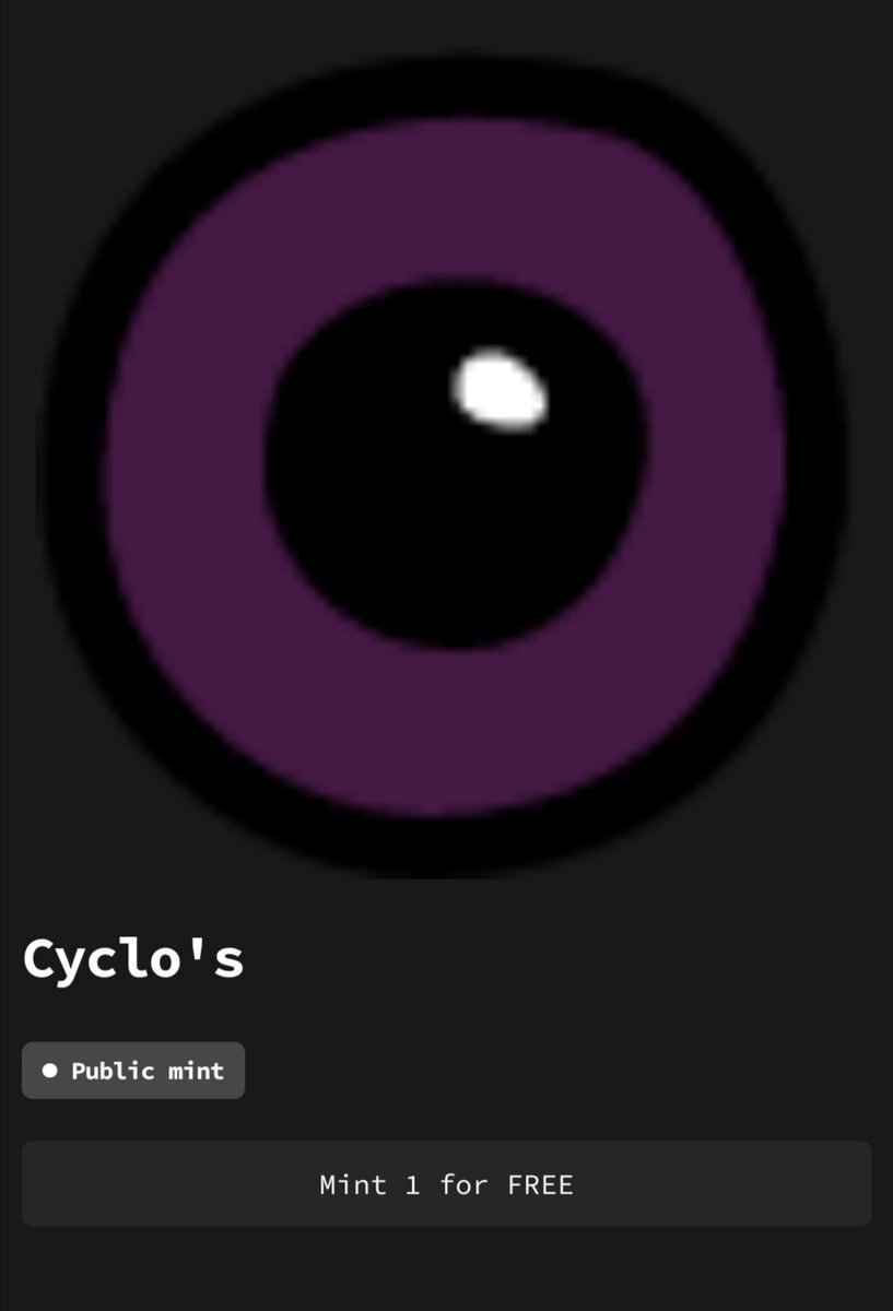 1337Tpunk's tweet photo. Grab a @CyclosNFT at @mintdotfun #NFTs 👁️
FREE NFT #NFTCollection #Cyclos #CyclosNFT
https://t.co/RTvAs8qPoR https://t.co/WlDPESDf3a