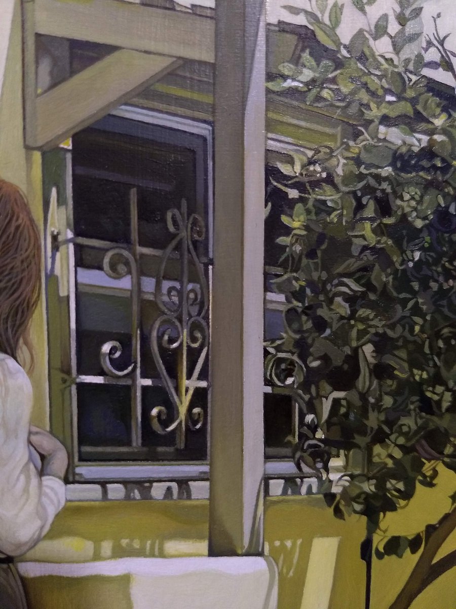 Close up of a work in progress of 'Olive', a new painting that will be a part of my 'Secret Garden' solo with <a href="/ThinkspaceArt/">Thinkspace Projects</a> this October. 

#oilpainting #solo #secretGarden #olive #wip #thinkspacegallery #window