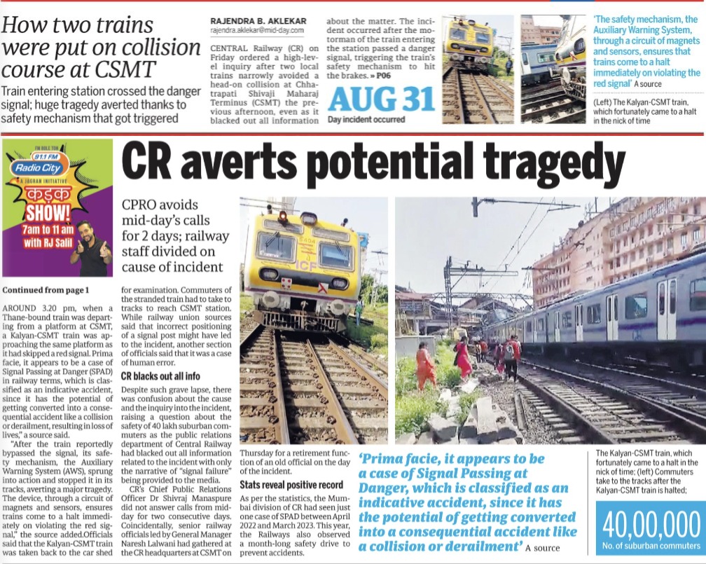 CR blacks out all info on two trains' near miss at the city's biggest rail terminus. A report on Thursday's incident. Details here: mid-day.com/mumbai/mumbai-…