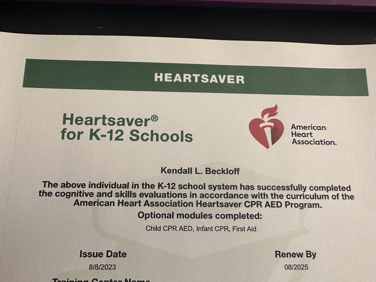 KendallBeckloff's tweet photo. I got my recertification in CPR/First Aid. I still remembered a lot of it. Thank you, β¦@RealDoctorMike for refreshing my brain. #ParaLove #ParaLife #LearnToSaveALifeβ© πππ» https://t.co/8u3Hb20Vko