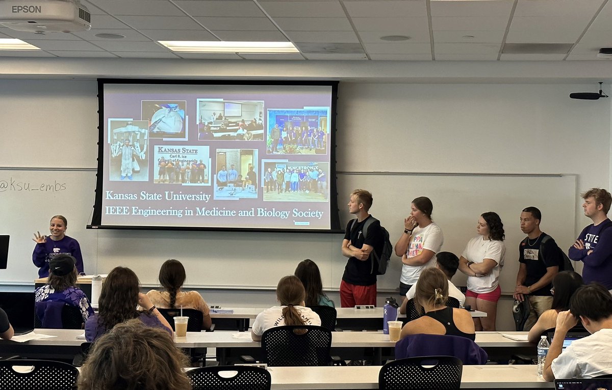 KSU_EMBS's tweet photo. It was great to visit this year’s BME 200 class, Intro to Biomedical Engineering, this morning to talk about EMBS! 

Keep a lookout for updates on this semesters plans! https://t.co/f7GShjiBE3
