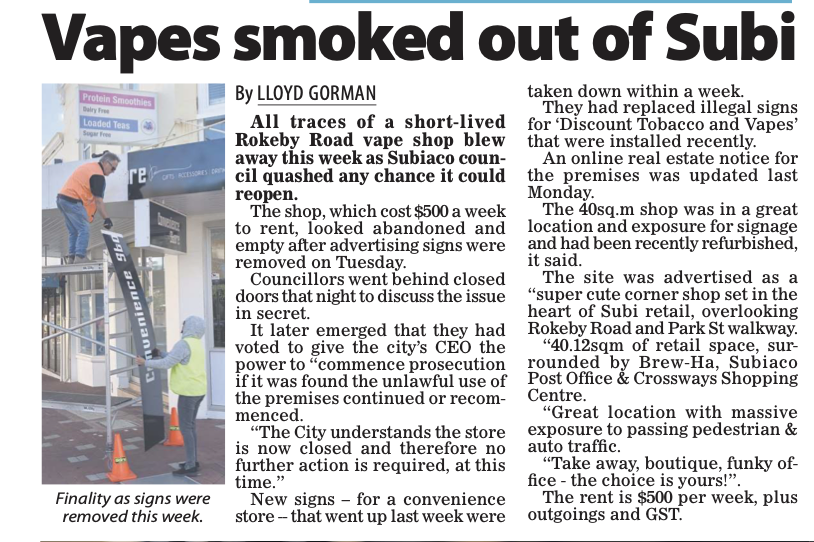 Maurice Swanson (@mauricegswanson) on Twitter photo Vape shops - not such a popular addition to local communities ... The Subiaco Council moved quickly to close this shop down following a huge backlash from local residents 👍 <a href="/AMA_WAPresident/">Dr Michael Page - AMA (WA) President</a> Vape shops - not such a popular addition to local communities ... The Subiaco Council moved quickly to close this shop down following a huge backlash from local residents 👍 <a href="/AMA_WAPresident/">Dr Michael Page - AMA (WA) President</a>