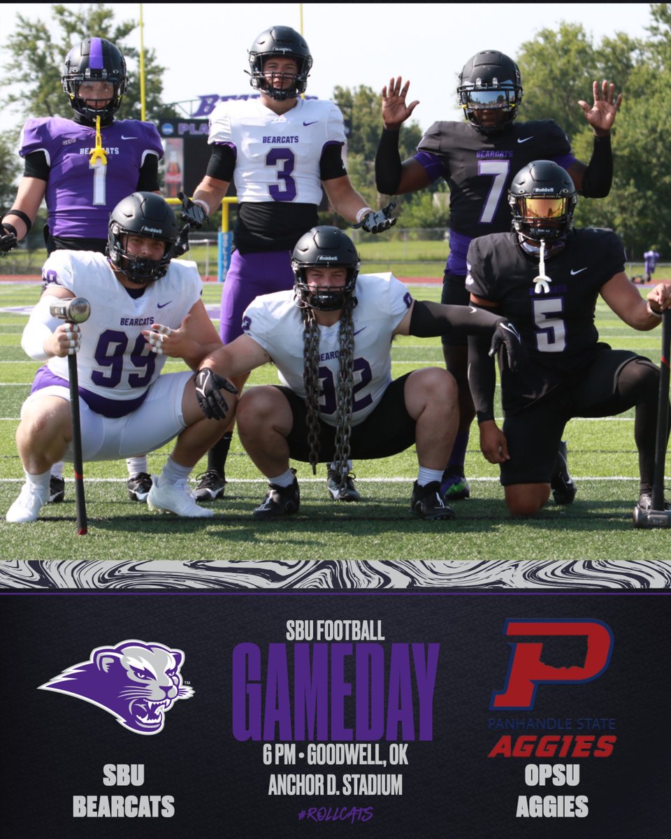 SBU Bearcats Athletics (@sbubearcats) on Twitter photo FB: BEARCAT FOOTBALL IS BACK!!!
#RollCats #GameDay
🏈: @SBU_Football vs <a href="/OPSUAthletics/">OPSU Aggie Athletics</a>
📍: Goodwell, Oklahoma / Anchor D. Stadium
🕕: 6:00 PM
📈: opsuaggies.com/sidearmstats/f…
📺: opsuaggies.com/watch/?Archive… FB: BEARCAT FOOTBALL IS BACK!!!
#RollCats #GameDay
🏈: @SBU_Football vs <a href="/OPSUAthletics/">OPSU Aggie Athletics</a>
📍: Goodwell, Oklahoma / Anchor D. Stadium
🕕: 6:00 PM
📈: opsuaggies.com/sidearmstats/f…
📺: opsuaggies.com/watch/?Archive…