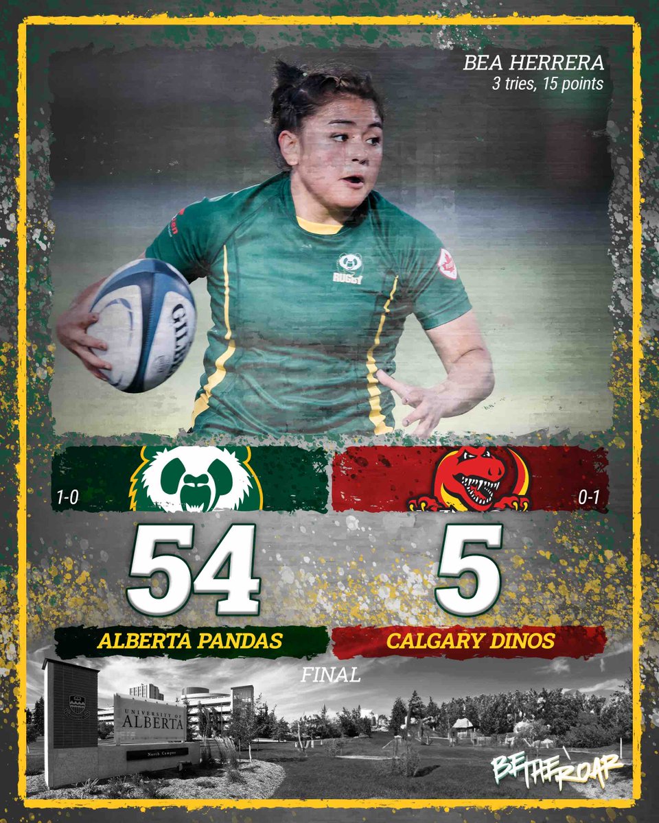 PandasRugby's tweet image. ๐๐๐ก๐๐ | ๐ฃ๐๐ก๐๐๐ฆ ๐ช๐๐ก
What a day! Bea Herrera finishes the night with a career-high 3๏ธโฃ tries and Shelby Pierce added 2๏ธโฃ of her own as the Pandas rout the Dinos, 54-5. #BeTheRoar #PLO