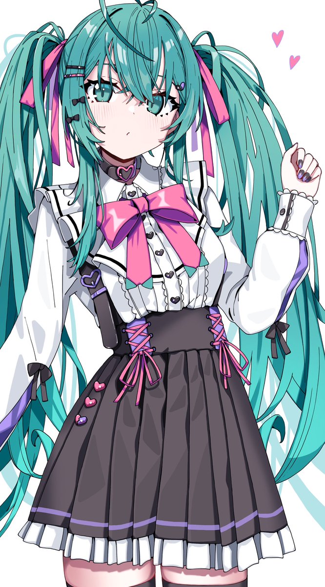 hatsune miku 1girl solo skirt twintails long hair thighhighs heart  illustration images