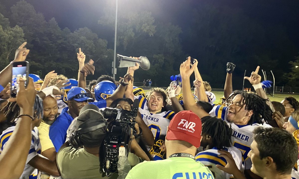 <a href="/TheGMHSFootball/">The Garner High School Football</a> raises the #FNR Game Winner Trophy! #WRDCSports <a href="/cvspharmacy/">CVS Pharmacy</a> <a href="/campbelledu/">Campbell University</a> <a href="/garnertrojans/">Garner Trojans</a> <a href="/Garner_HS/">Garner High School</a> <a href="/jaysonny91/">Jay Sonnhalter</a> <a href="/SmithKendall__/">Kendall Smith</a> <a href="/pmanonair/">Patrick Johnson</a>