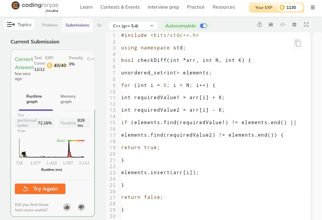 naman_joshi_19's tweet image. Finally 😁 Completed The Coding Ninjas SlayGround  Challenge ..🎉
Day 21 of  21 Coding Ninjas✅ Slayground Challenge    
Problem : Check Difference 
#NinjaSlayground 
#CodingNinjasStudio
@CodingNinjasOff
@DrinkSlayCoffee 
Looking forward for more such Challenges
