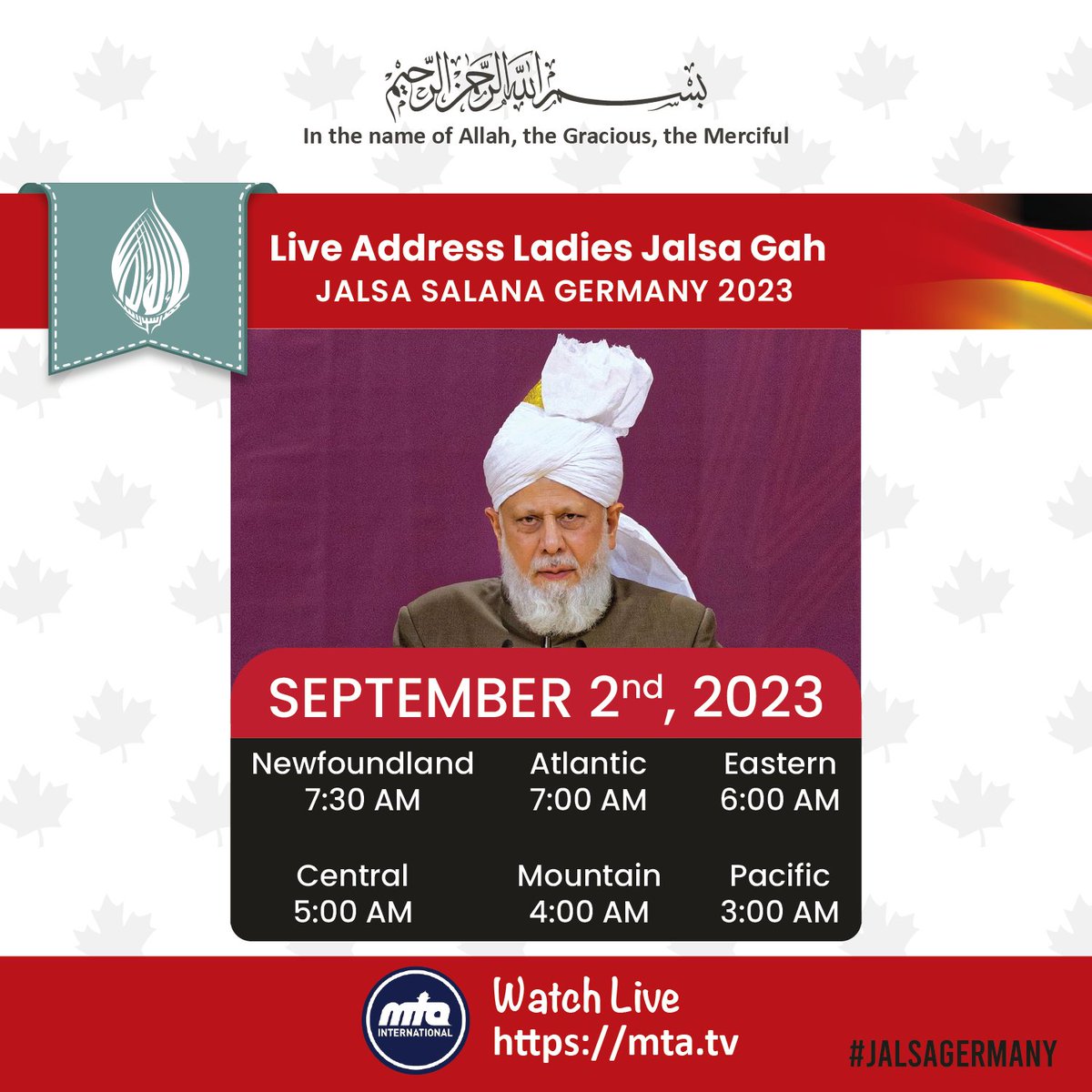 A momentous occasion! His Holiness delivers a live address at the Ladies Jalsa Gah during the historic 100-year Jubilee of the Jama'at Germany. This marks a century of spiritual growth and unity in the German Jama'at. 🇩🇪🕌 #JalsaGermany
