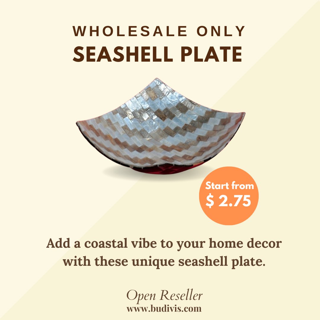 Seashell Plate

Add a coastal vibe to your home decor with these unique seashell plate.

Start from $2.75
budivis.com/landingpage/pa…

#seashellplates #baliseashellplate #wholesaleseashellplate #baliwholesale #wholesale #wholesaler #baliartisans #handmadeseashellpalte #seashellart