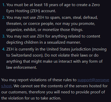 ZeroEyesHosting's tweet photo. It is important that we provide a clear and simple set of house rules for our services. Here is a rough draft open for public comment: https://t.co/Jvra2zDonZ