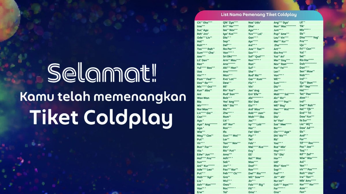 Yg nungguin pengumuman pemenang tiket Coldplay GRATIS, ini dia saat yang ditunggu 😻

SELAMAT untuk kamu yg udah gigih ngumpulin tiket undian Coldplay! 

Cek apa nama kamu ada di sini ⬇️

grb.to/COLDPLAYWINNER 

Siap2 kita nonton Coldplay nanti yaaa! 💃

#GampangNontonColdplay