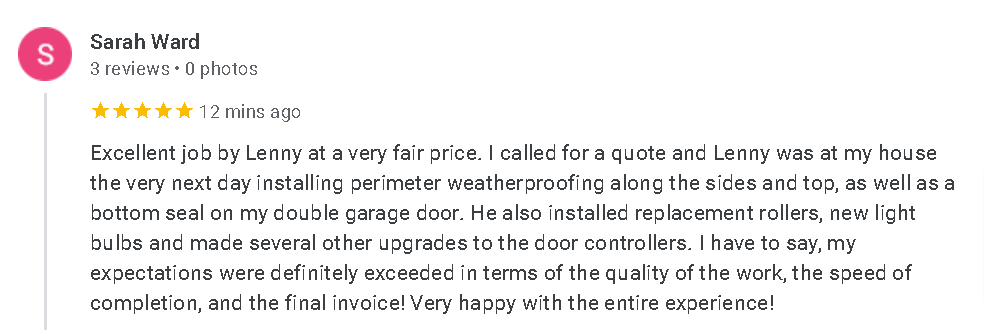 AroundTownDoors's tweet photo. Thanks Sarah for your 5 star reviews this week! Call anytime for same day service! 604-259-2534 https://t.co/ADtEFglmLV