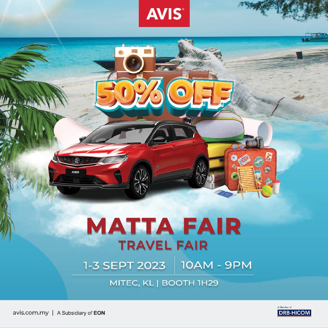 AvisMalaysia's tweet image. Discover great deals at Booth 1H29, MITEC, on 2nd and 3rd September 2023, 10 a.m to 9 p.m.
We can&apos;t wait to see you there! 

Entrance is completely FREE! Don&apos;t miss out!

#AvisMalaysia #MattaFair2023 #Matta
