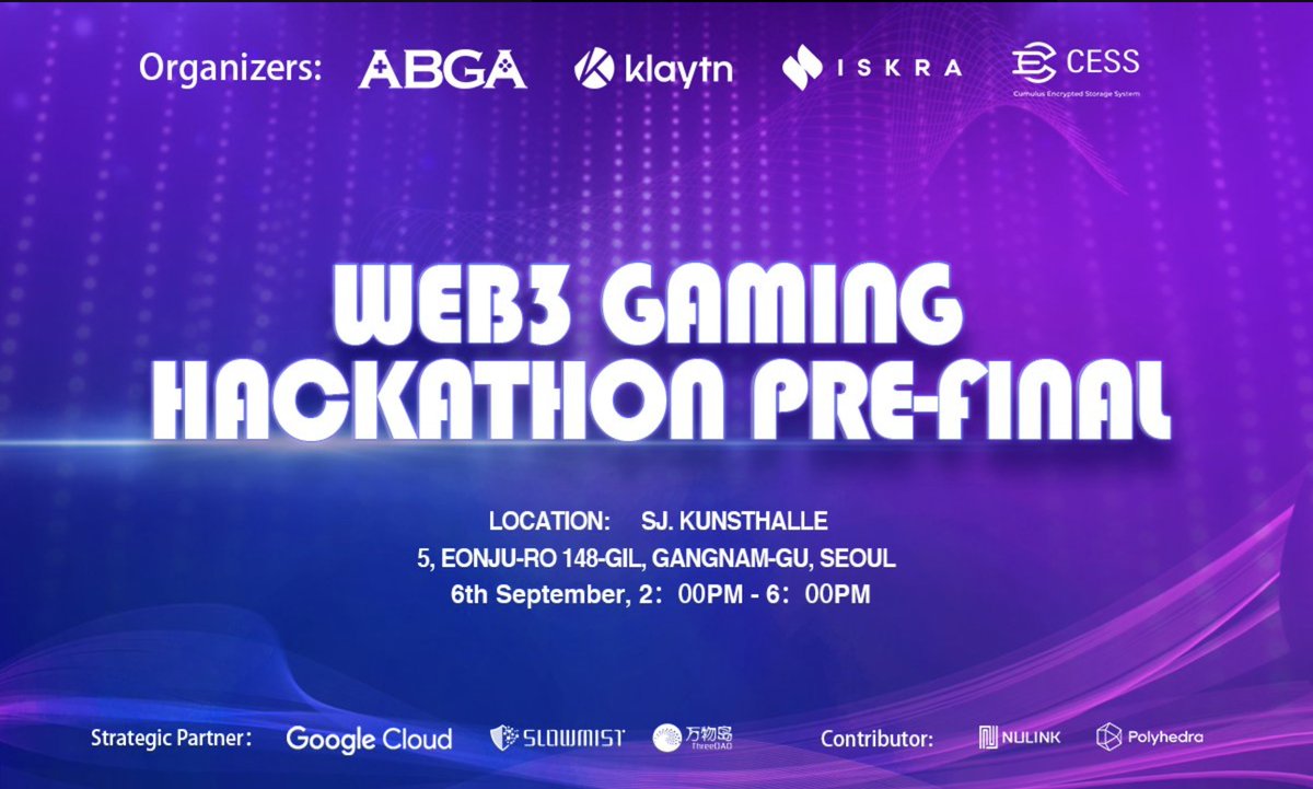 CESS_Storage's tweet photo. 🎮 #Web3GamingHackathon pre-final is around the corner taking place during Korea Blockchain Week #KBW! 🔥

🔆 As a third-gen decentralized storage protocol, #CESS provides storage ➕technical support to all hackers 💪

📅 Sep 6 
📍 Sj.Kunsthalle, Seoul
🎫 https://t.co/5bENF6hsMU https://t.co/KDdyYd8zmh