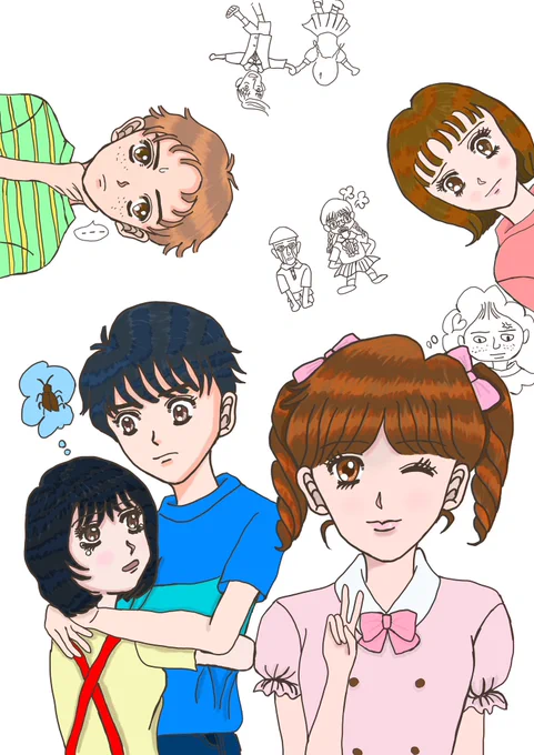 あと少し。城ヶ崎さん、大まる、杉山くん、かよちゃんの色塗りはほぼ完成です。#イラスト#大まる 