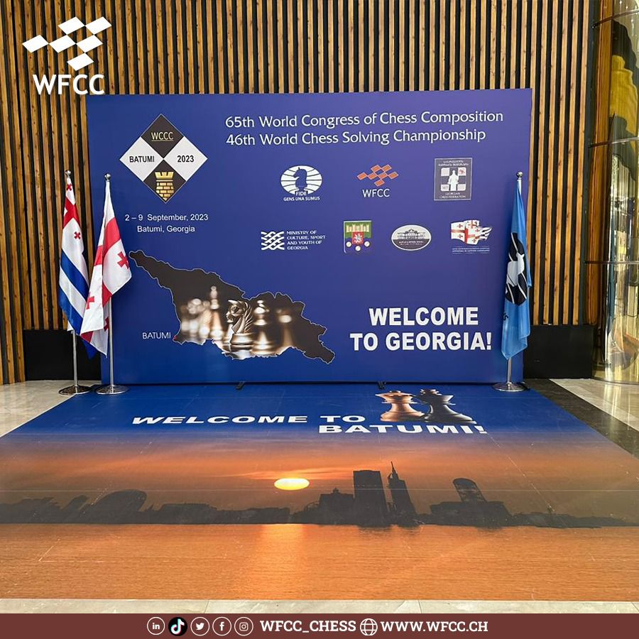 Wfcc_Chess's tweet photo. Everything ready for the 46th World Chess Solving Championship in Batumi (2-9 September 2023)!
#WCCC #Batumi #Georgia #wccc2023 #46wscs #64wccc #WFCC #ISC #chess #chess_composition #chess_solving #chess_problems #chess_endgame #chess_art #chess_composings https://t.co/TjTL7eliRY