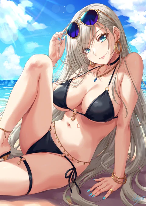 水着銀髪お姉さん 