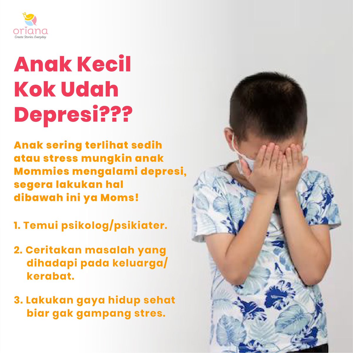 orianahomewear's tweet photo. Anak Mommies, sering kali tidak ingin makan, ingin sendiri terus, dan selalu murung??😟

Bisa jadi si kecil mengalami DEPRESI lho Mom!!😣

#Createstoryeveryday #OnePieceNetflix #INDvsPAK #lufc #Mbappe #Starfield https://t.co/czjKsMpTbt