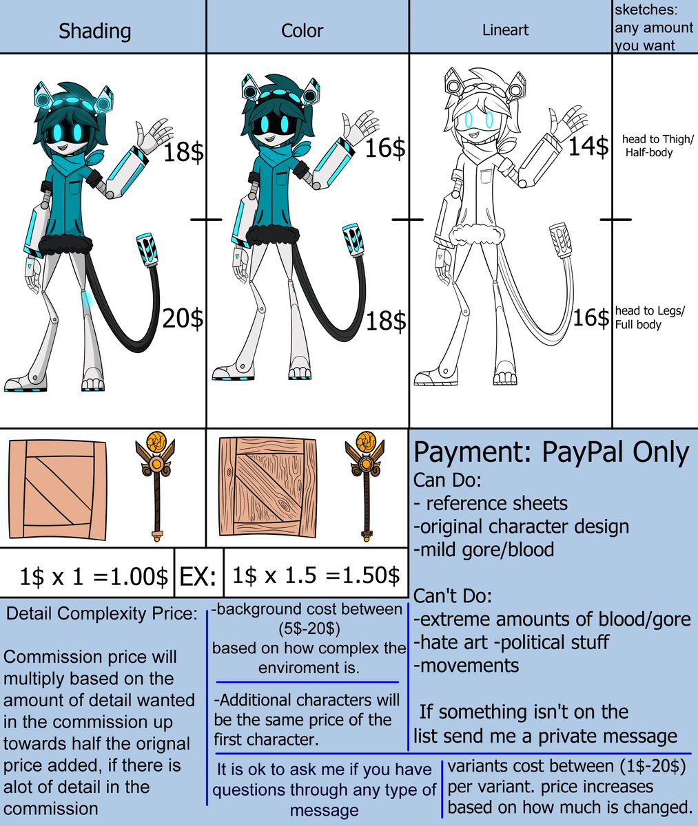 Mannybot01SFW's tweet photo. well, time to update the commission sheet! also, I am adding discounts as well! read the discount deals and see if you are interested! https://t.co/cbhOlJJuvp