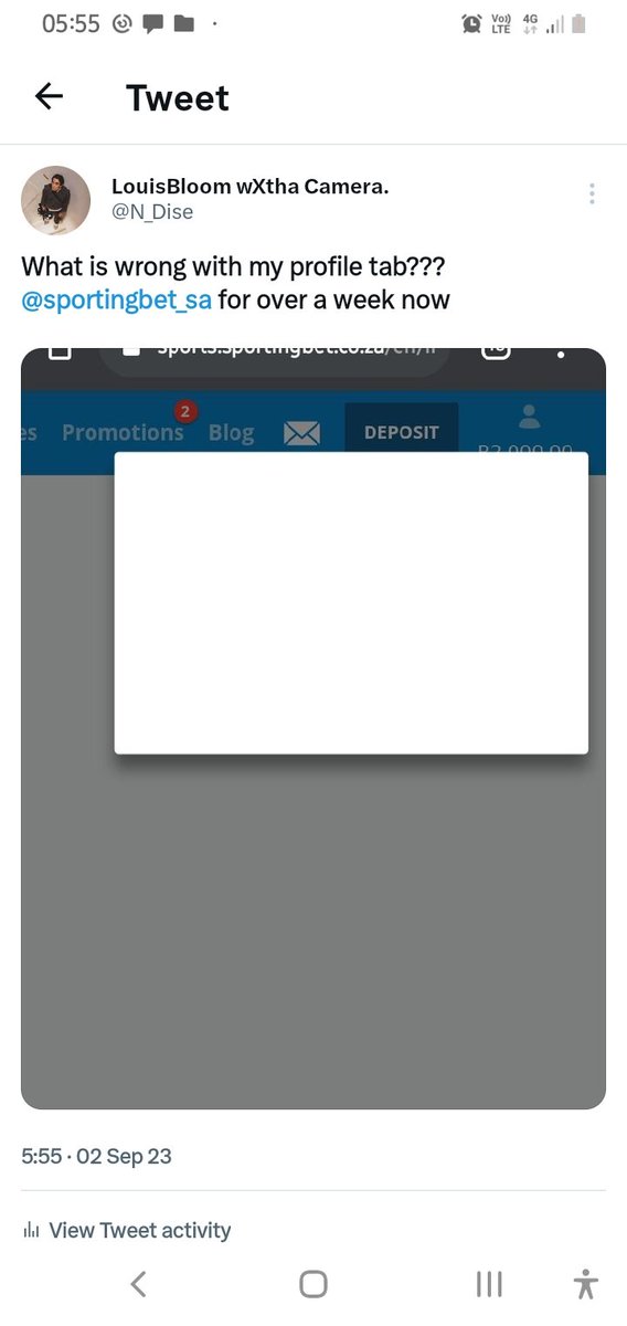 N_Dise's tweet photo. @sportingbet_sa I cannot check balance or open profile, I want to withdraw what is wrong here??? https://t.co/cd5BLBe5iA
