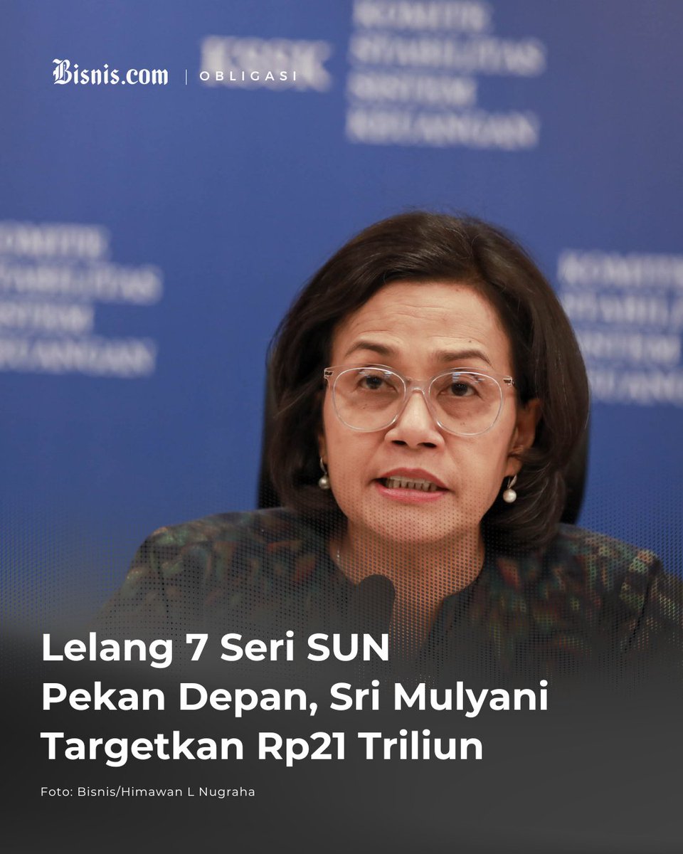 Lelang 7 Seri SUN Pekan Depan, Sri Mulyani Targetkan Rp21 Triliun

Kementerian Keuangan melalui Direktorat Jenderal Pengelolaan Pembiayaan dan Risiko (DJPPR) akan melakukan lelang 7 seri Surat Utang Negara pada Selasa (5/9/2023) dengan target maksimal sebesar Rp21 triliun.