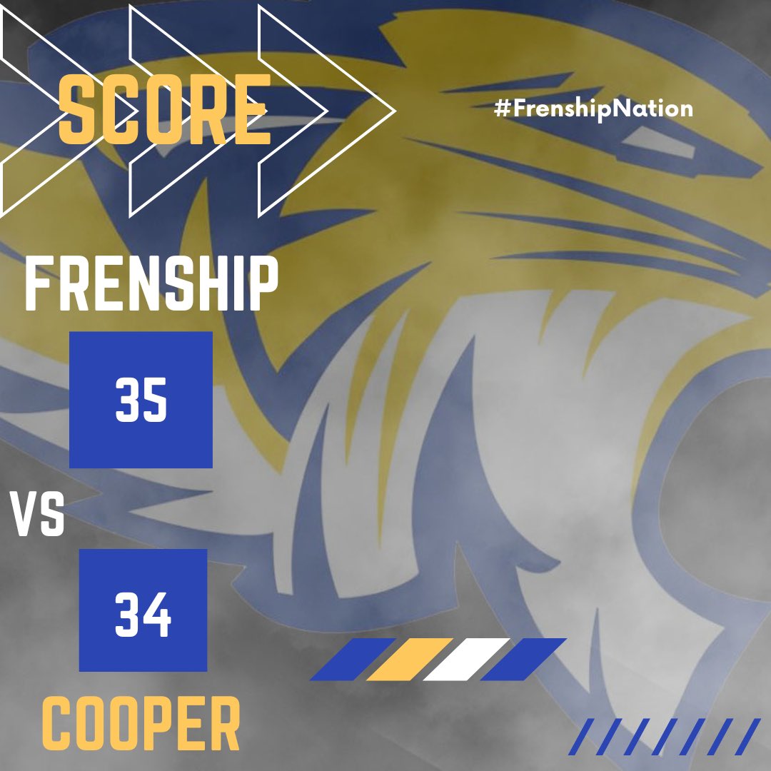 Frenship Football (@semperimpetus) on Twitter photo Big week 2 win vs a very physical Cooper team! On to week 3 🔵🟡
#ONE🐾🐾
<a href="/FrenshipSports/">Frenship Athletics</a> @LoneStarVarsity <a href="/806hsscmedia/">Jasone Pearson</a> <a href="/pchristy11/">Pete Christy</a> <a href="/CollieronTV/">A David Collier</a> <a href="/faithdouglassss/">Faith Douglass</a> <a href="/dctf/">Dave Campbell's — TexasFootball.com</a> Big week 2 win vs a very physical Cooper team! On to week 3 🔵🟡
#ONE🐾🐾
<a href="/FrenshipSports/">Frenship Athletics</a> @LoneStarVarsity <a href="/806hsscmedia/">Jasone Pearson</a> <a href="/pchristy11/">Pete Christy</a> <a href="/CollieronTV/">A David Collier</a> <a href="/faithdouglassss/">Faith Douglass</a> <a href="/dctf/">Dave Campbell's — TexasFootball.com</a>