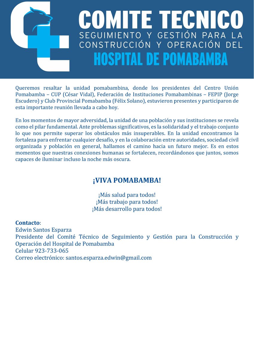 ComiteTecnico's tweet photo. Ante paralización de obra del Hospital de Pomabamba, ejecutivos de la Autoridad para la Reconstrucción con Cambios reciben a gobernador de Ancash y delegación pomabambina @EdwinSantosE @AutoridadRCC @pcmperu https://t.co/1M1oK2aXSK
