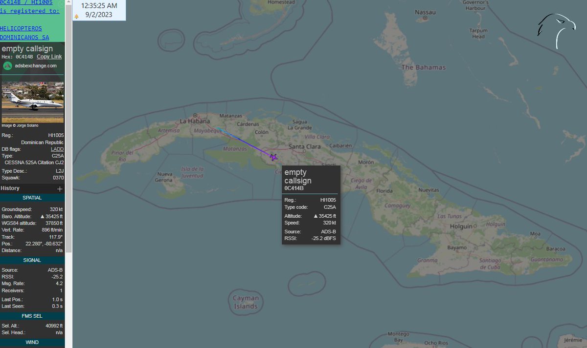 FlconEYES's tweet image. 🚨Cessna Cessna 525A

#HELIDOSA la aerolínea favorita de los narcocomunistas oligarcas para trasladarse en el #Caribe sin llamar la atención.

HI1005 | 0C414B | #SQUAWK: 6704

Luego de una movida tarde: 
#Habana-#SantoDomingo-#TurksandCaicos-#Kingston-#PuertoPríncipe…