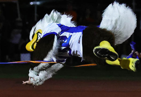 It wasn't all bad news for <a href="/CUSD4_Eagles/">Columbia School District 4</a> in Friday's rivalry football showdown at Waterloo – the Eagle won the annual mascot race over the Bulldog for the second straight year. Here's the Eagle flying over the finish line.