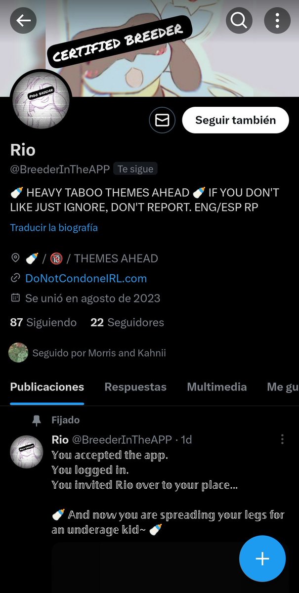 Ok. . . Quiero dejar algo bien en claro
¡Yo no acepto cuentas Taboo/Shotas/Lolis/ etc.

Son todos unos putos enfermos y estoy harta de que cuentas así me sigan!!!
Así que porfavor, ahorrense el banneo y váyanse ustedes solos a la mierda putos enfermos!!

* Renamon ya está harta *
