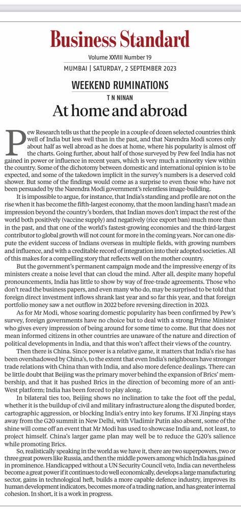 TamalBandyo's tweet photo. Some of the findings of Pew Research are a surprise. India remains a work in progress. TN Ninan’s #WeeklyRuminations in @bsindia https://t.co/5tzBnPf8bG