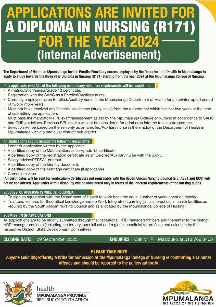 MpuHealth1's tweet photo. #LetsGrowMpumalangaTogether.
Please note this is an Internal Advertisement. https://t.co/2lntSKBOFO