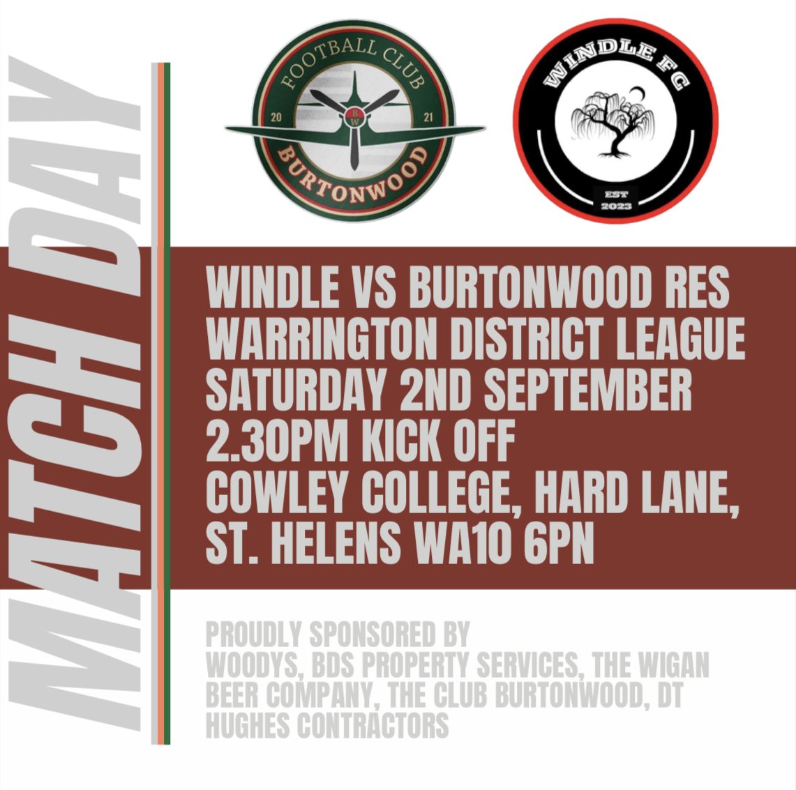 FC Burtonwood (@burtonwoodsport) on Twitter photo ⚽️ MATCH DAY FOR THE RESERVES…
🆚 Windle FC
🏆 Warrington League Div 2
🗓️ Sat 2nd Sept
⏰ 2.30pm kick off
📍 Cowley College WA10 6PN
🍺 Back to <a href="/BurtonwoodClub/">The Club Burtonwood</a> after the game
🙌 Get down and cheer the boys on 🙌
🟢🔴 UP THE WOOD ⚽️ MATCH DAY FOR THE RESERVES…
🆚 Windle FC
🏆 Warrington League Div 2
🗓️ Sat 2nd Sept
⏰ 2.30pm kick off
📍 Cowley College WA10 6PN
🍺 Back to <a href="/BurtonwoodClub/">The Club Burtonwood</a> after the game
🙌 Get down and cheer the boys on 🙌
🟢🔴 UP THE WOOD