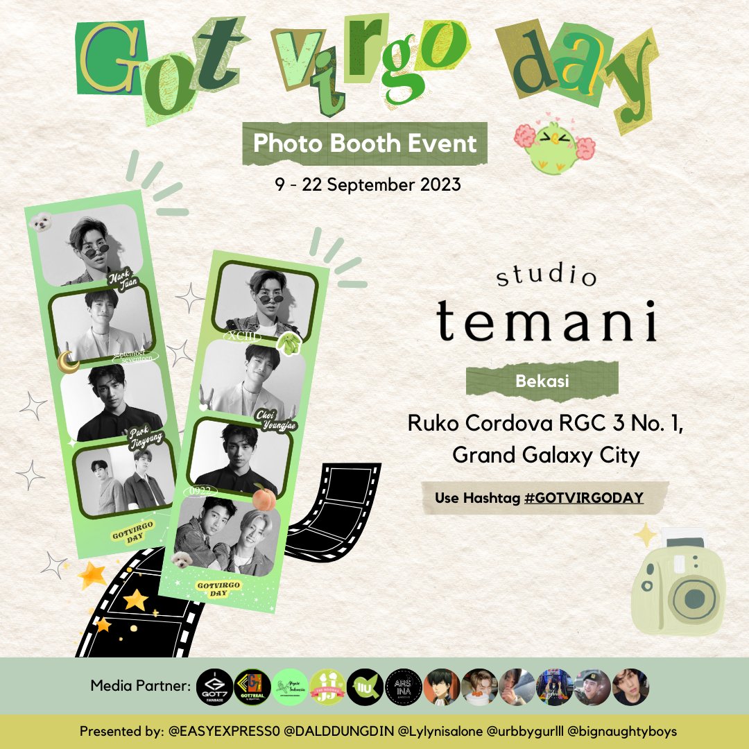 ♍️HAPPY #GOTVIRGODAY♍️

GOT7 Virgo Line's Birthday Photo Booth Event by <a href="/EASYEXPRESS0/">Kevina 📌 GOT7 photo booth event</a> @DALDDUNGDIN <a href="/Lylynisalone/">L°♡</a> <a href="/urbbygurlll/">gengineer❄️👷‍♂🇵🇸</a> <a href="/bignaughtyboys/">c</a>

📆: 9-22 September 2023
📍: Studio Temani

Kindly use hashtag #GOTVIRGODAY and tag us! 📸

#GOT7 #MARKTUAN #YOUNGJAE #JINYOUNG