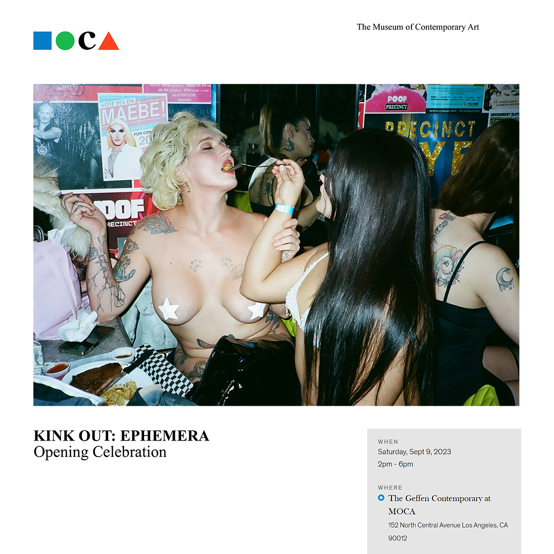 Join us Sat 9th Sept from 2-6p for an opening celebration full of conversation, music, food, &amp; celebration. Check out the entire slate of programming all month long.

"<a href="/kinkoutevents/">Kink Out</a>: Ephemera" is organized with kd Diamond and EthicalDrvgs + <a href="/CJ_Library/">Carter Johnson Library & Collection</a>.

bit.ly/KOEatMOCA