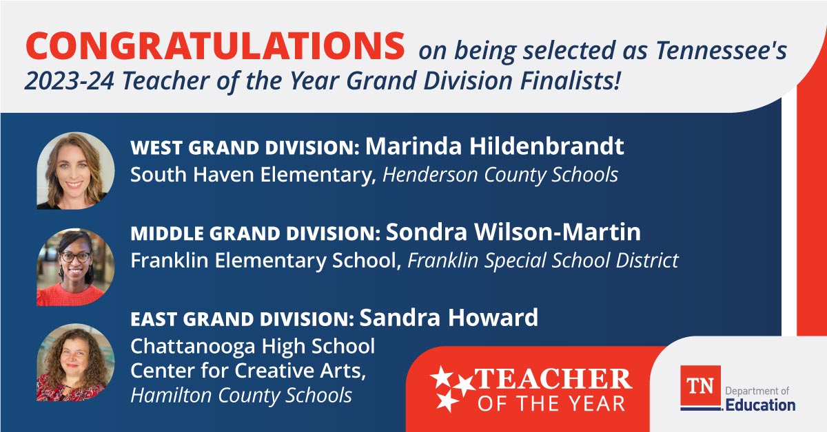 Let's also congratulate our 2023-24 Tennessee Teacher of the Year Grand Division winners! We want to thank you for all your hard work and deep commitment to kids. Join us in celebrating these amazing educators!