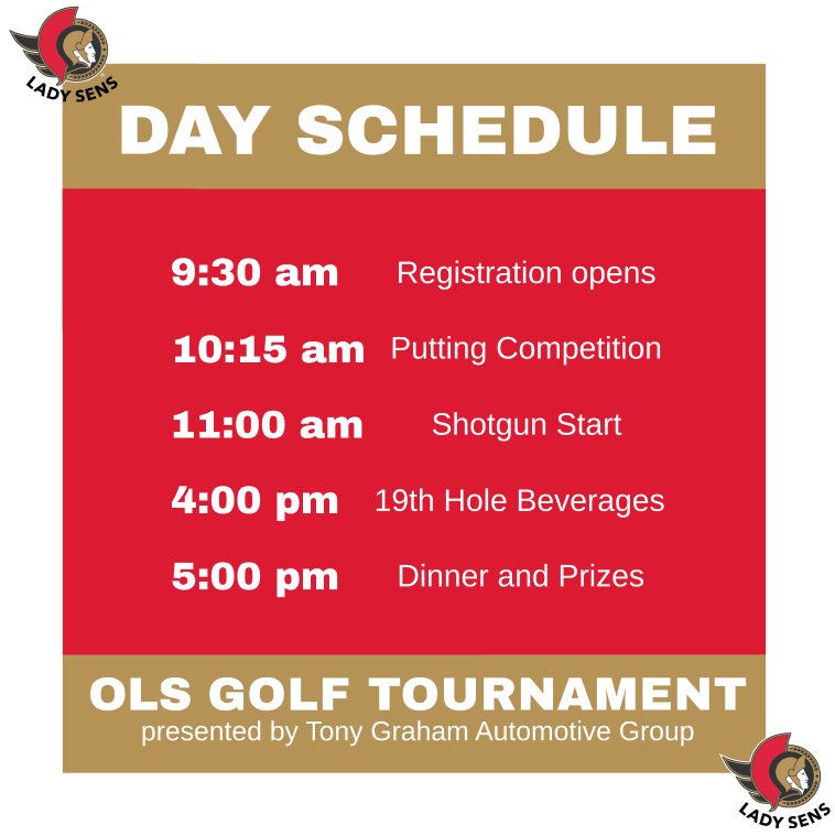 Check out the schedule for our golf tournament!! We look forward to seeing all our participants!!

#GoSensGo #Sensfam
