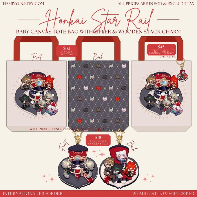 ♥️ rt

🌻 international pre-0rder is now available! 📎 below ✨

featuring fanmade honkai star rail, genshin impact &amp; omniscient reader's viewpoint zipper tote bags, keychains &amp; more up for grabs 🎉

ends on 9th September 2023 23:59 SGT 🌟 
