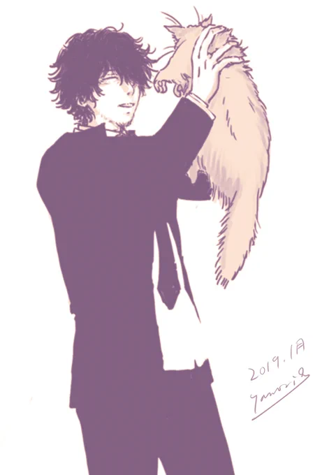 はじめて猫とおっさんの絵を描いた4年前の絵と。 さっき同じポーズで描いてみたやつ。 おっさんぽさが増したと思う。よかよか('ω`)