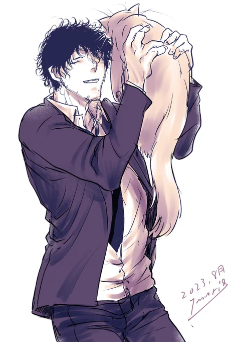 はじめて猫とおっさんの絵を描いた4年前の絵と。 さっき同じポーズで描いてみたやつ。 おっさんぽさが増したと思う。よかよか('ω`)