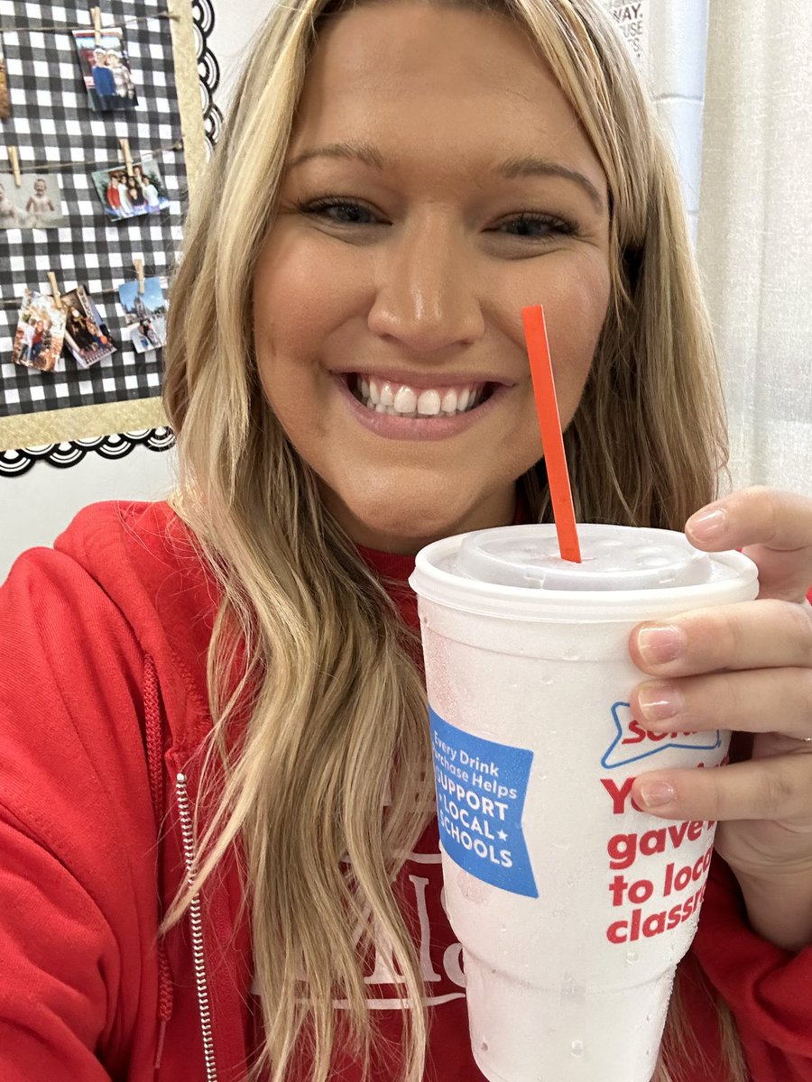 In Oklahoma we tell people we love them by buying them a sonic drink. Today we did this for our entire staff. 10 days in, they deserved it!  This teacher and others loved it!  #buyateachersonic #groveupper #ridgerunnernation #beachampion