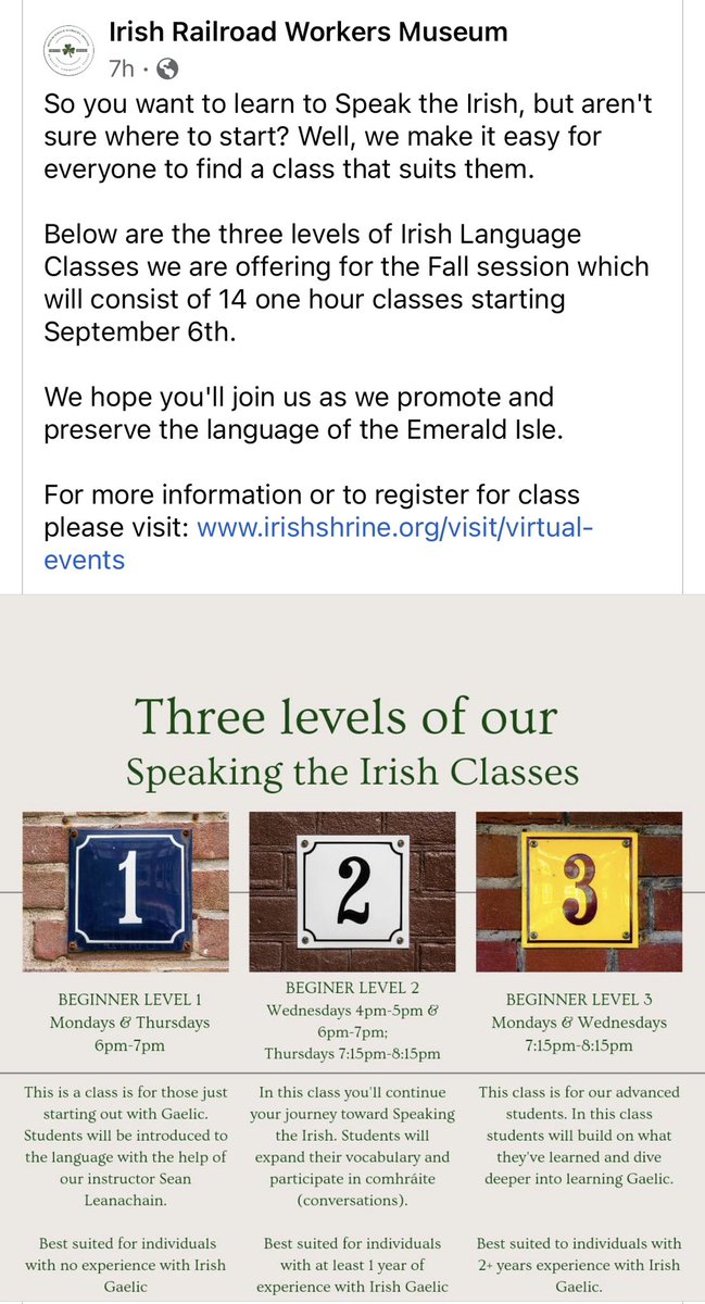 For more information or to register for class please visit: irishshrine.org/visit/virtual-…