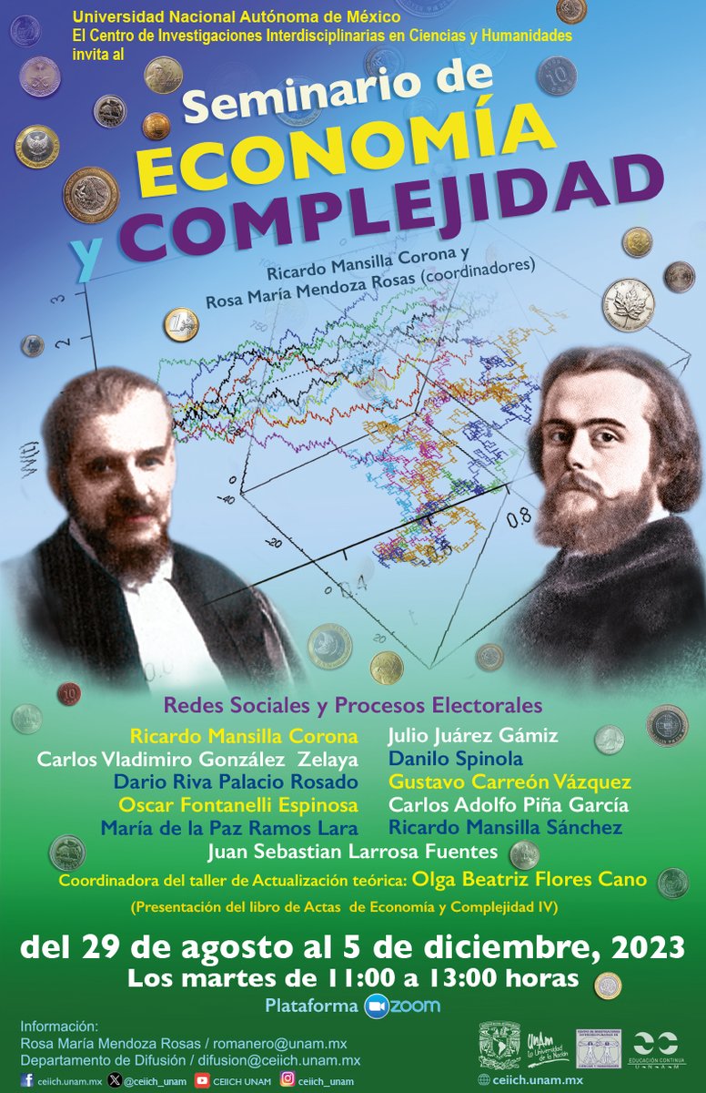 ceiich_unam's tweet photo. ¡Ya está aquí! La nueva edición del Seminario de Economía y complejidad. Tema:  redes sociales y 🗳️ procesos electorales. 

🗓️ Martes, del 29 agosto a 05 de diciembre
▶️ Sesiones vía zoom
📧 Inscripciones: romanero@unam.mx https://t.co/BUIzmfBRqy
