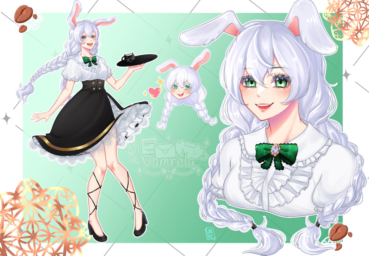 vamrela's tweet photo. Thanks for joining me tonight for Regrowth! I had a lot of fun and can't wait to continue playing through it! We even had a surprise at the end of stream: my ref sheet is complete! Thank you so much to @iLouttemz for such a beautiful job! 💚🐰 https://t.co/hceF1Faj0g
