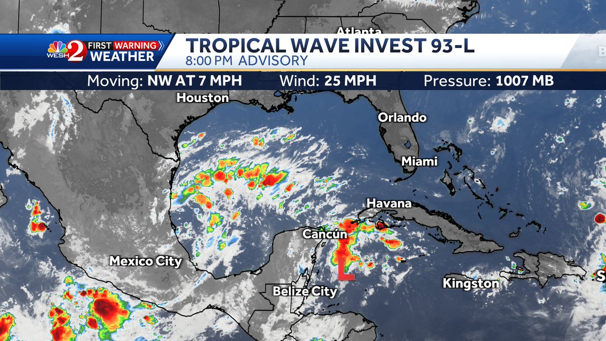 TMainolfiWESH's tweet image. Here's the very latest on #Invest93 which is likely to bring tropical trouble our way Late Tuesday into Wednesday. Stay with @WESH as we continue to iron ou the impacts. #weshwx