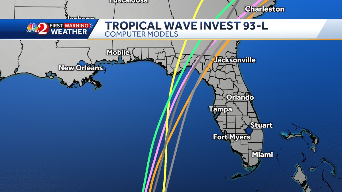 TMainolfiWESH's tweet image. Here's the very latest on #Invest93 which is likely to bring tropical trouble our way Late Tuesday into Wednesday. Stay with @WESH as we continue to iron ou the impacts. #weshwx