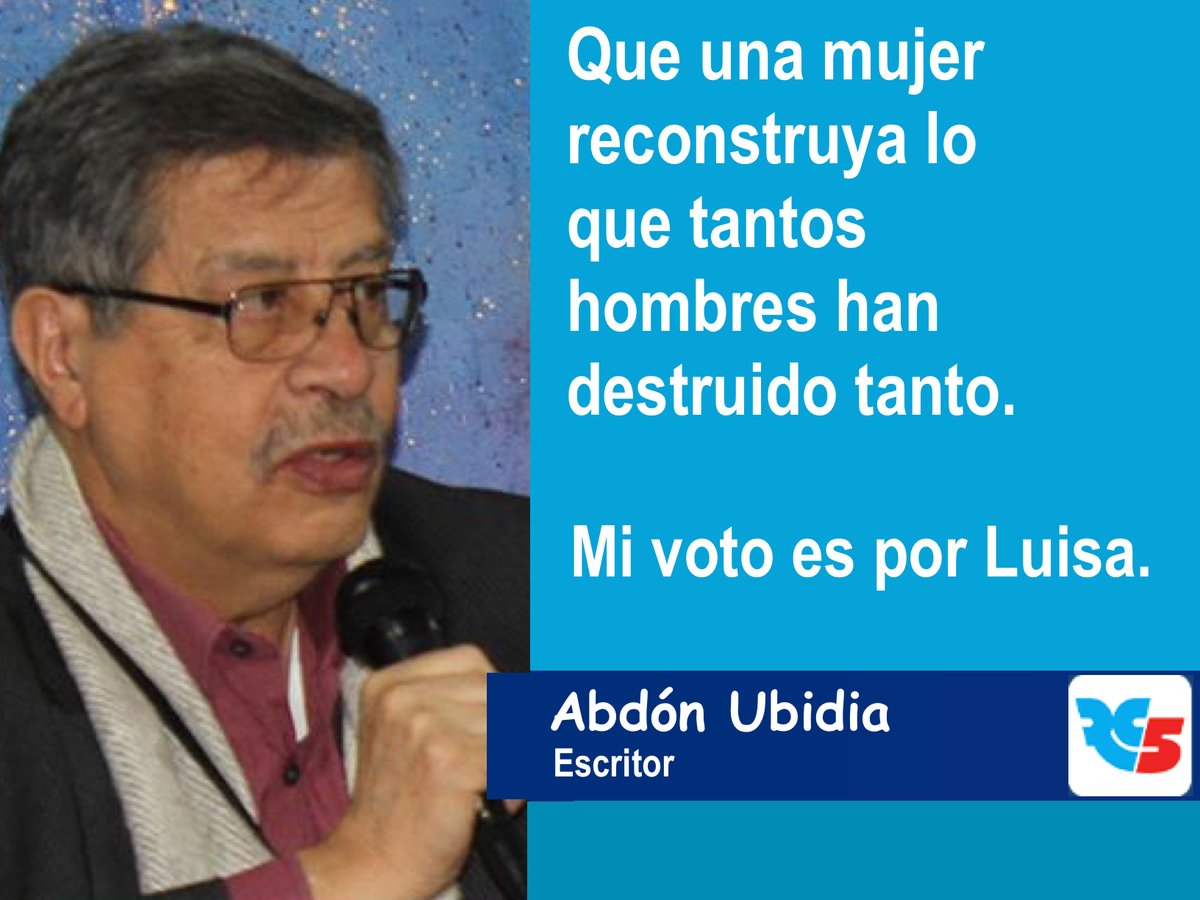 KinttoLucas's tweet photo. Que una mujer
reconstruya
lo que tantos hombres
han destruido tanto.

Mi voto es por Luisa

Abdón Ubidia
Escritor

#LuisaPresidenta https://t.co/7yPJecsqY1