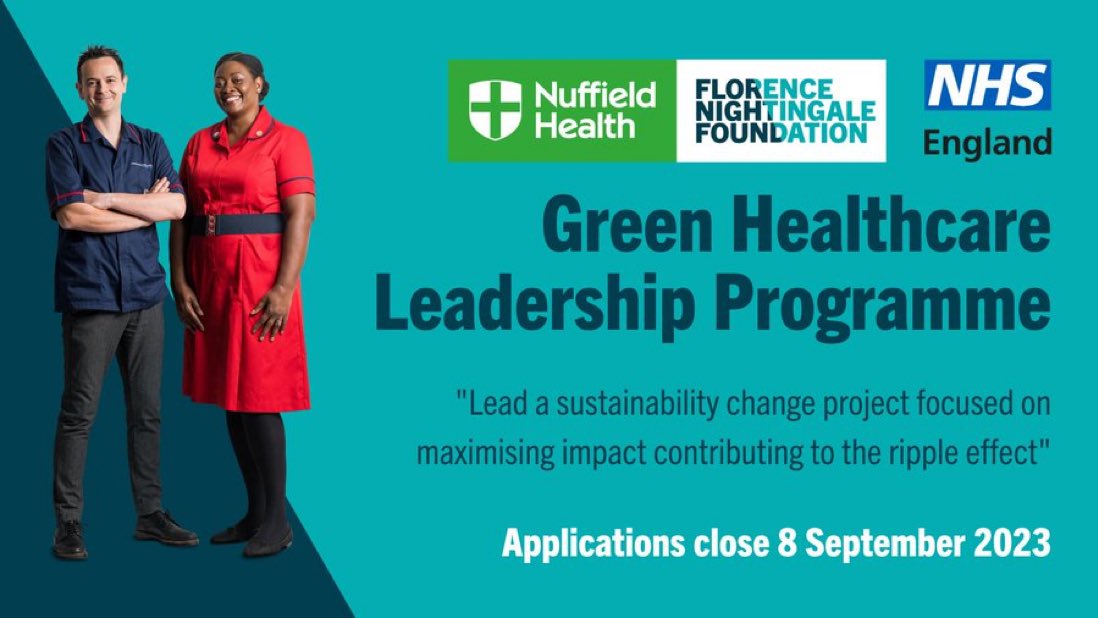 Fantastic opportunity for N+M to develop leadership skills in greener healthcare using quality imp. Huge potential for N+M to lead change, make impact #protectheplanet which impacts on population health + #improveoutcomes. Fully funded @teamCNO_ NHS in England N+M band 5-7