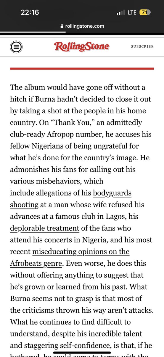 itzbasito's tweet photo. “ Burna Boy seems unable to distinguish criticism from hate, and such surprisingly shallow reasoning threatens to leave a bitter taste at the end of this project.”
- Rollingstone https://t.co/Iw4k7Tlj0k