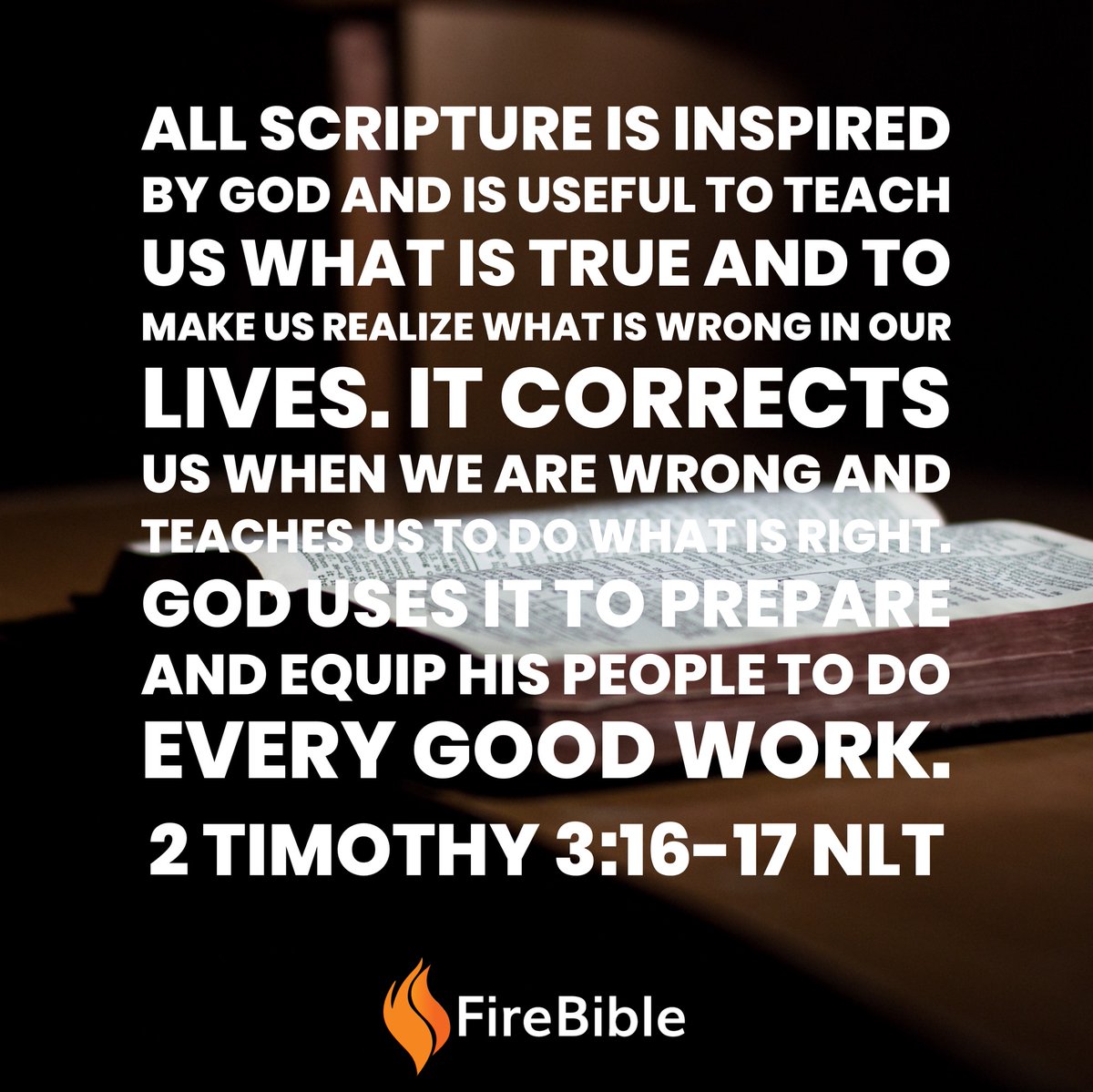 firebibles's tweet photo. Excerpt from the FireBible article for 2 Timothy 3:16-17 - The Inspiration and Authority of Scripture:
"The inspired Word of God is the expression of God’s wisdom and character and is, therefore, able to give ultimate wisdom and spiritual life through faith in Christ."
#firebible https://t.co/qdLgXSQwti